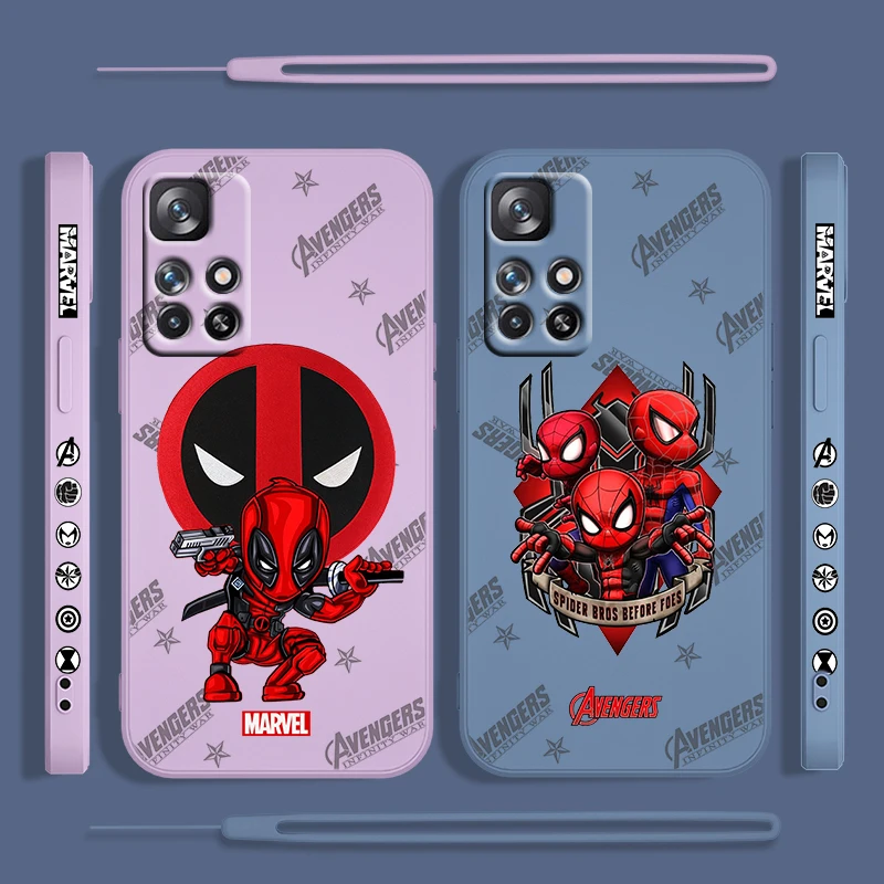 

Marvel Deadpool Hero Cartoon For Redmi K50 K40 K30 K20 10C X 9C T AT A 8A 7A Gaming Pro Plus Liquid Left Rope Phone Case