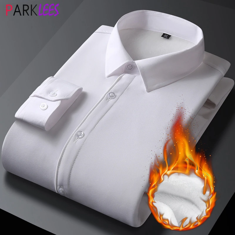 

Белая зимняя мужская рубашка, 2023, брендовая, новая, флисовая, теплая, приталенная, с длинным рукавом, деловая, формальная, Chemise Homme
