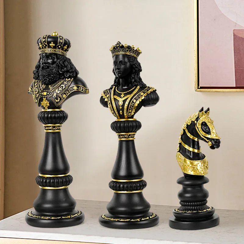 

NORTHEUINS 30cm International Chess Figurines for Interior King Queen Knight Chess Statue Board Chessmen Home Deaktop Decoration