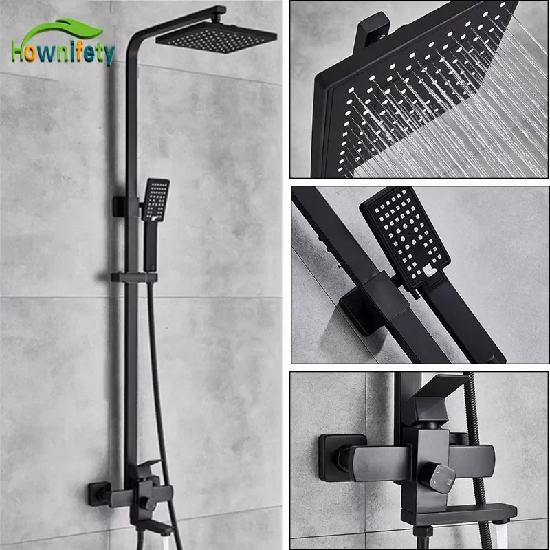

Bathroom Faucet Matte Black Rainfall Shower Bath Faucet wall mount hot cold mixer crane tap ABS plastic shower head hand shower