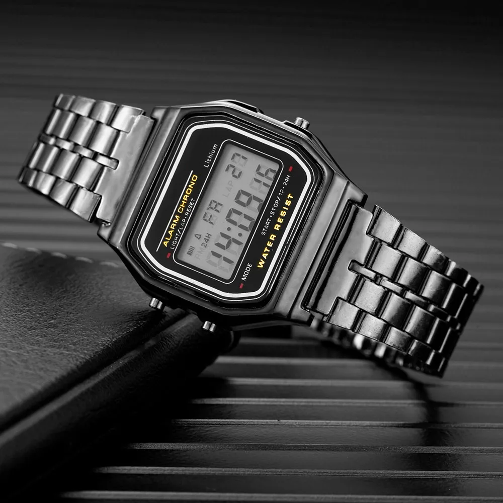 Fashion Digital Men's Watches Luxury Stainless Steel Link Bracelet Wrist Watch Band Business Electronic Male Clock Reloj Hombre enlarge