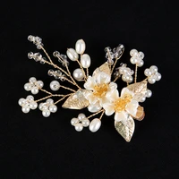 yw gairu golden handmade crystal butterfly headdress bridal wedding garland hairpin korean pearl head flower comb jewelry