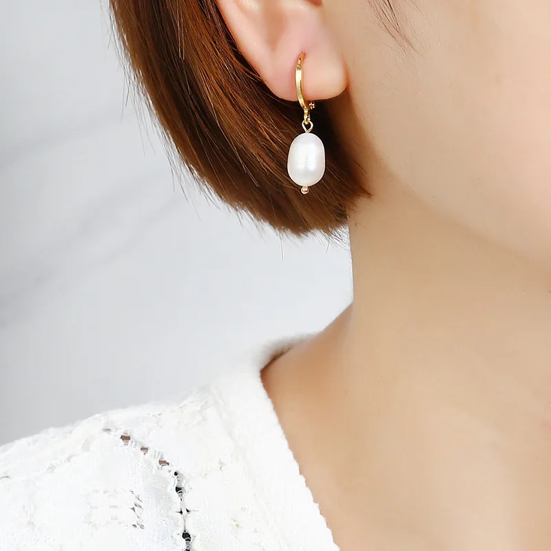 

Модные ювелирные изделия с покрытием из настоящего золота 18 карат, C-образные Круглые Капли воды, Пресноводный Жемчуг, искусственное для женщин