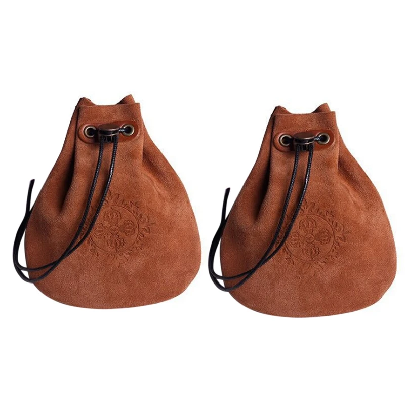 

2X Outdoor Leather Cheap Coin Purse Coin Bag Drawstring Pouch Calabash Jewelry Packing Bags