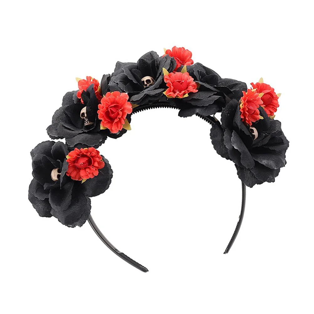 

Headband Flowermexicanday Dead Therose Headpiece Gothiccostume Floral Festival Party Hair Headdresswomen Hoop Fabric Black
