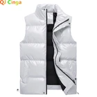 Весна 2022, белый жилет с воротником-стойкой без рукавов, Мужская зимняя модная теплая безрукавка, черные зеленые мужские жилеты, пальто