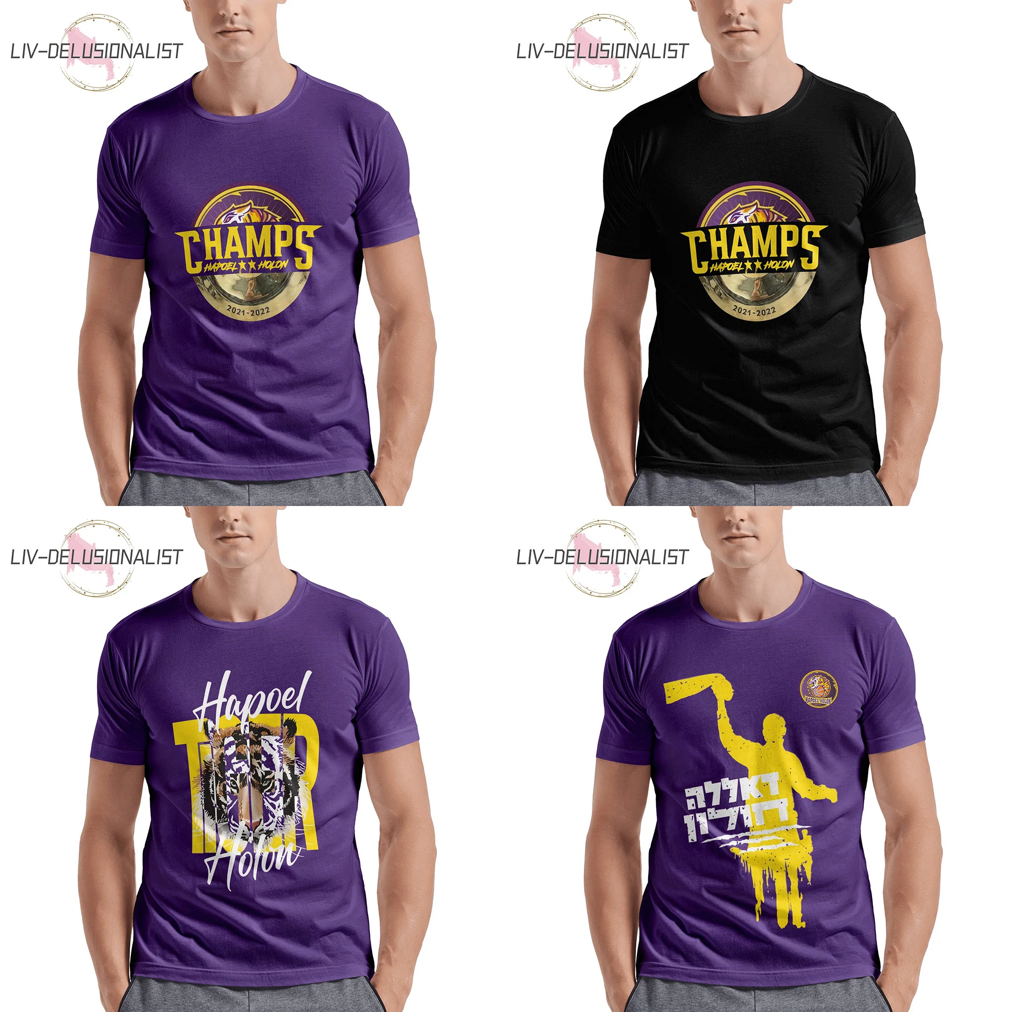 

Israel Hapoel Holon Basketball Champion Men's Athletic Cotton Classic Short Sleeve Crewneck T-Shirt Tee Shirt