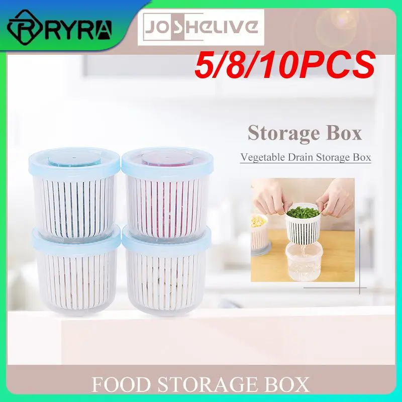 

5/8/10PCS Kitchen Refrigerator Organizer Round Storage Drain Sealed Box For Ginger Garlic Onion Refrigerator Food Crisper Debris