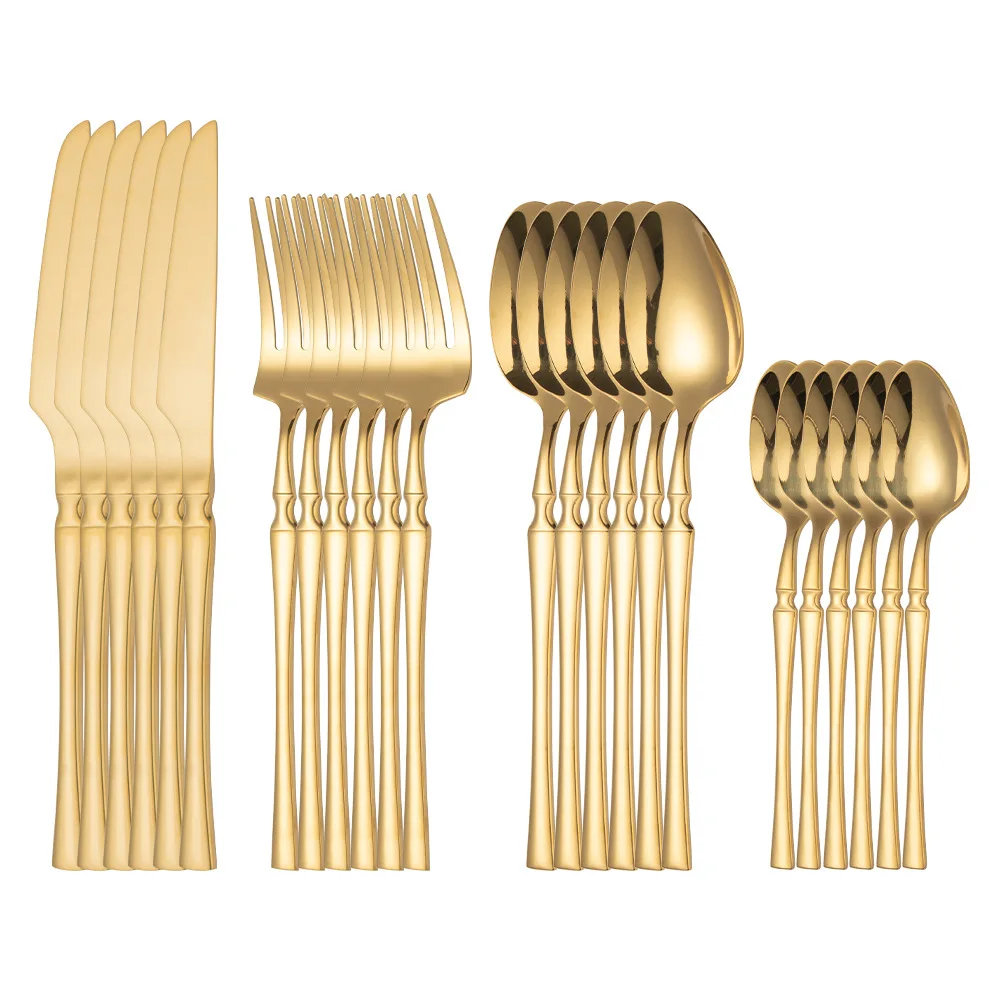 

Home Tableware Set Stainless Steel Cutlery Set 24 Piece Fork Spoon Knife Dinnerware Set White and Gold Flatware Set Dropshipping