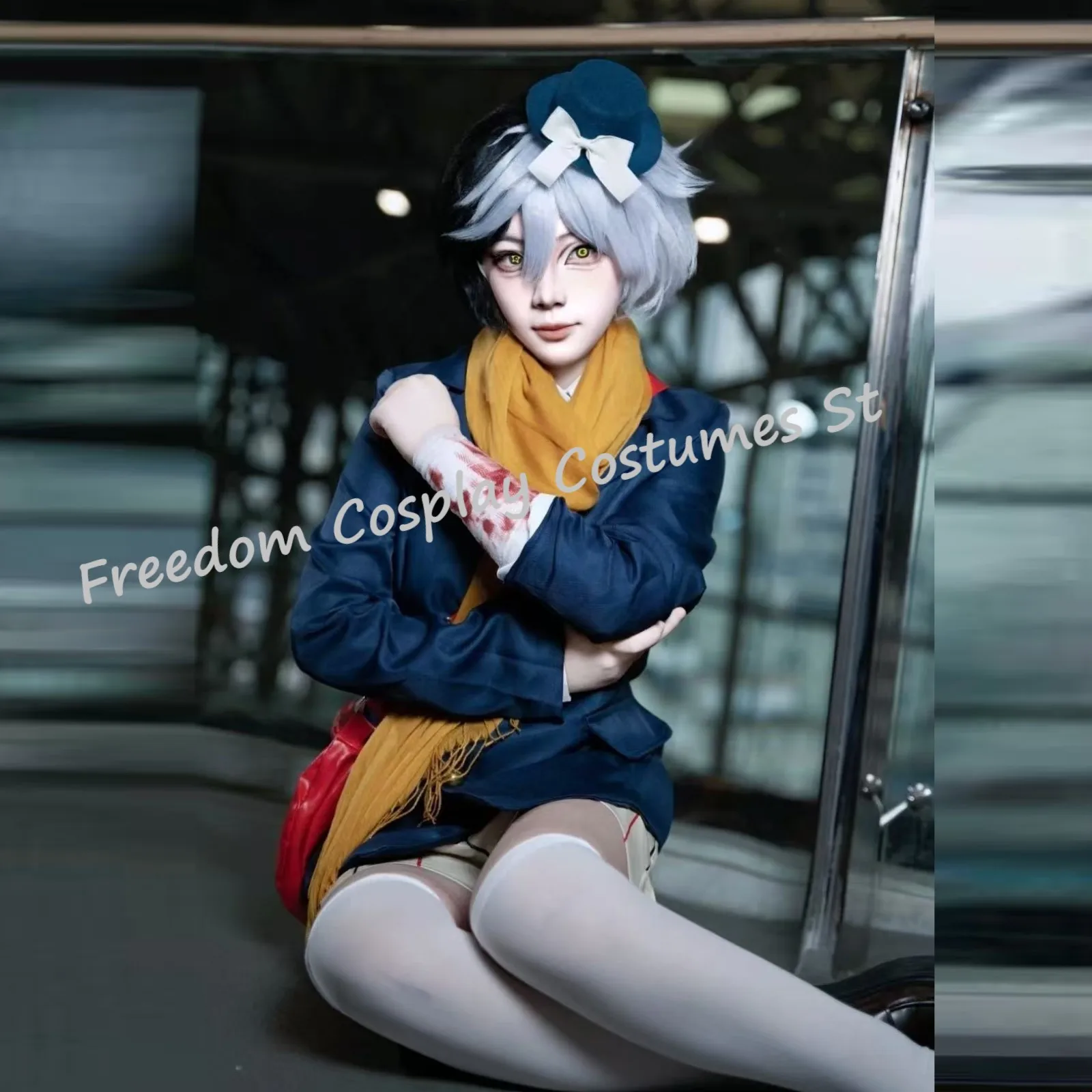Фото Bungo Stray Dogs Yumeno Kyusaku dazai osamu аниме косплей костюм костюмы рюкзак шарф шляпа парик комплект Хэллоуин вечерние аниме одежда №2