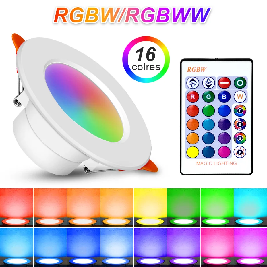 

RGB точечное светодиодное освещение 16 цветов ИК-пульт дистанционного управления 10 Вт 15 Вт Диммируемый светодиодный потолочный светильник Вс...