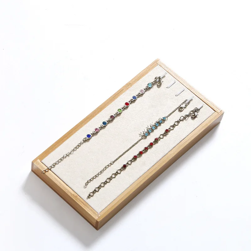 Fashion Bamboo Velvet Jewelry Display Tray Ring Box Earring Necklace Bracelet Pendant Display Organizer Jewelry Storage