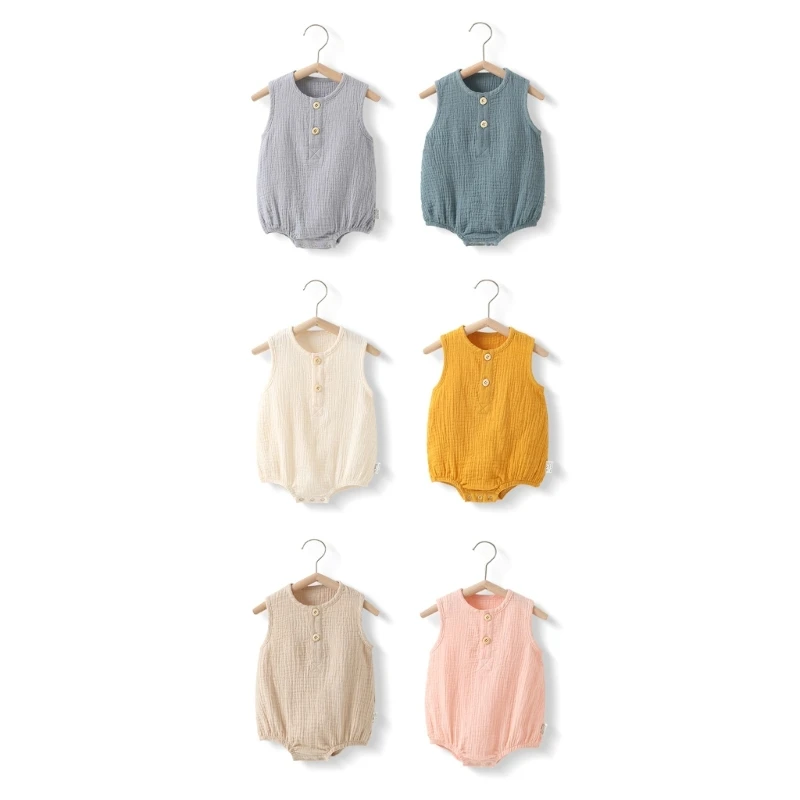 

Модель Y55B, стандартный комбинезон для младенцев, девочек, мальчиков, короткий комбинезон из марлевого хлопка, приятный на ощупь комбинезон без рукавов