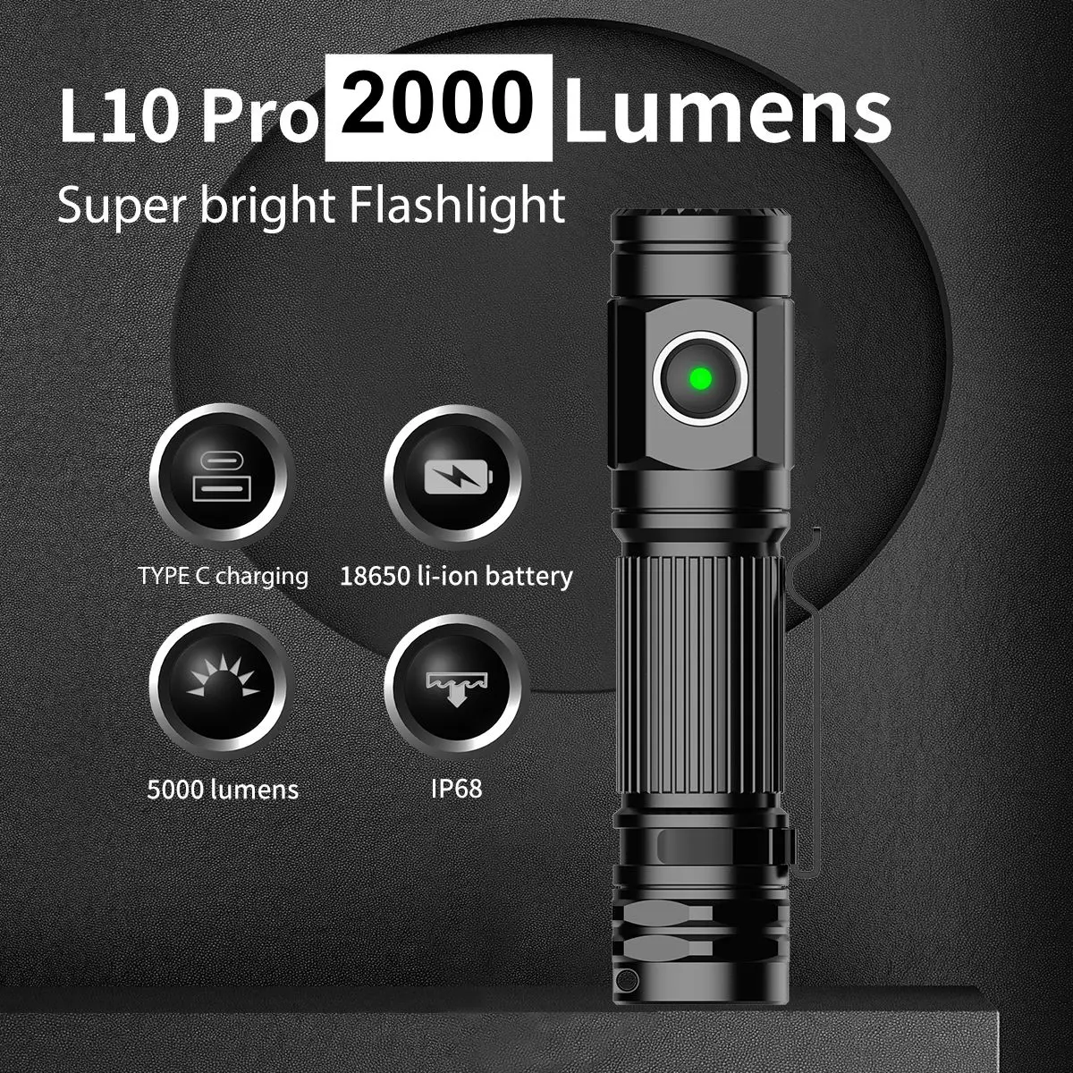 Высокомощный фонарик для повседневного использования яркий 2000 люмен