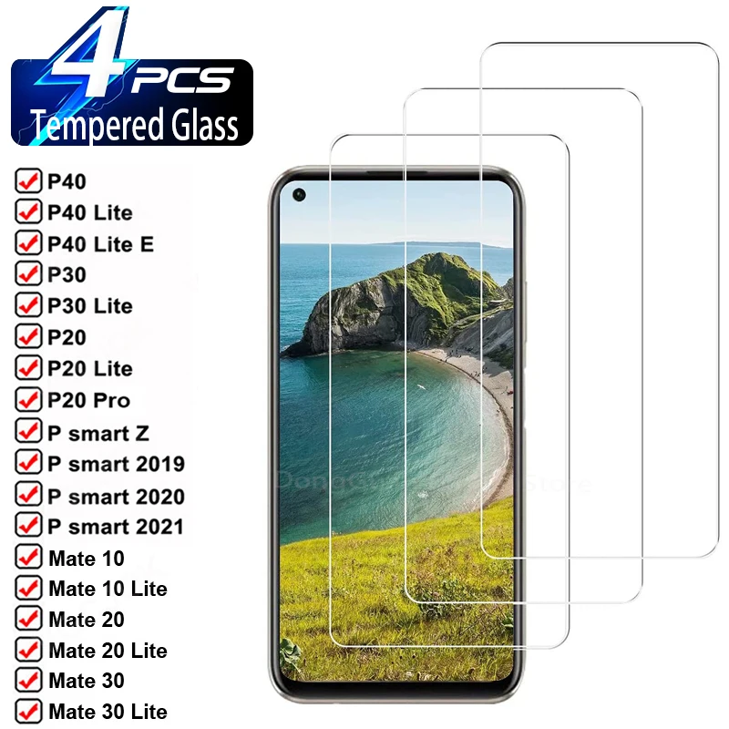 

4Pcs Tempered Glass For Huawei P8 P9 P10 P20 Pro P30 P40 Lite Screen Protector On Huawei P Smart 2019 2020 2021 Z S Mate Glass