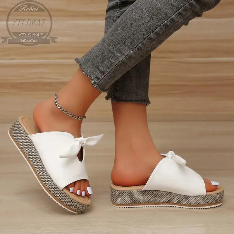 2022 New Summer Women Leisure Fashion Bow Flat Sandals Comfortable Soft Bottom Women's Breathable Beach  Large Size 36~43