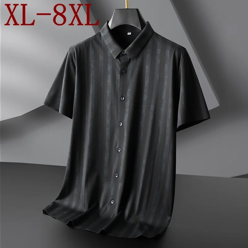 

7XL 8XL 6XL New Summer High Quality Ice Silk Breathable Shirt Men Brand Clothing Fashion Loose Mens Shirts Casual chemise homme