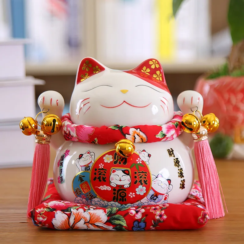 

6 inch Ceramic Maneki Neko Figurine Fortune Cat Money Box Colored Cat Piggy Bank Home Decoration Gift Feng Shui Ornament