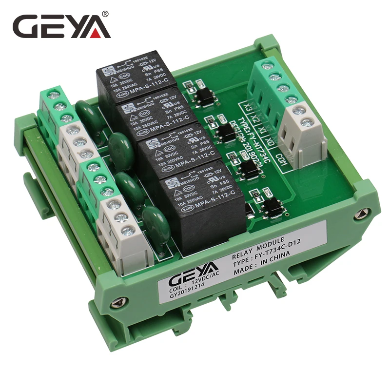 4-Канальный Релейный Модуль GEYA 1 SPDT DIN Rail Mount 12 В 24 DC/AC интерфейсный релейный модуль