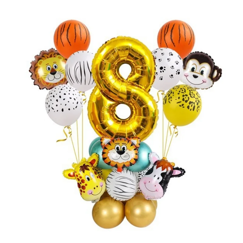 

26Pcs Jungle Animal Balloons Set Chrome Metallic Latex Balloon 32inch Gold Number Globos Kids Birthday Party Baby Shower Decor