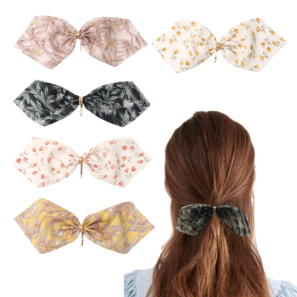 

New Spring and Summer Big Bow Floral Hairpin Korean Fashion Hairpin Headdress Hair Accessories Top Clip Spring Clip