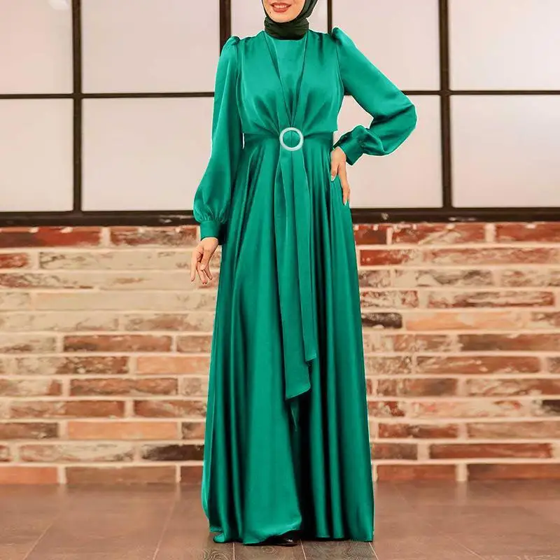 Abaya Dubai Muslim Dress Luxury High Fashion Party Tie Design Button Puffy Sleeve Long Dresses Turkey Kaftan Islamic Clothing