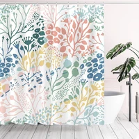 colored coral shower curtains tropical green branches plants pink raindrops waterproof bath curtains bathroom with hooks decor