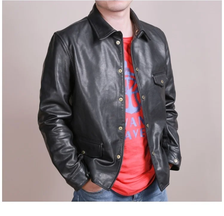 

classic Free shipping.Brand new cowhide coat,man's genuine leather Jackets,men slim brakeman style jacket,quality