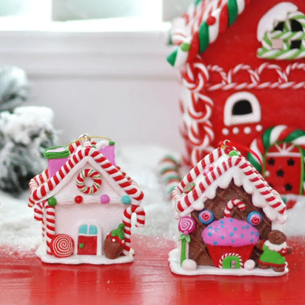 

Рождественский имбирный домик, подвесной кулон со светодиодной подсветкой, украшение для рождественской елки, мягкая глина, Рождественско...