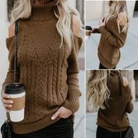 winter women new fashion turtleneck collar long sleeve sweater sexy off shoulder design knitwear female fashion solid pullovers