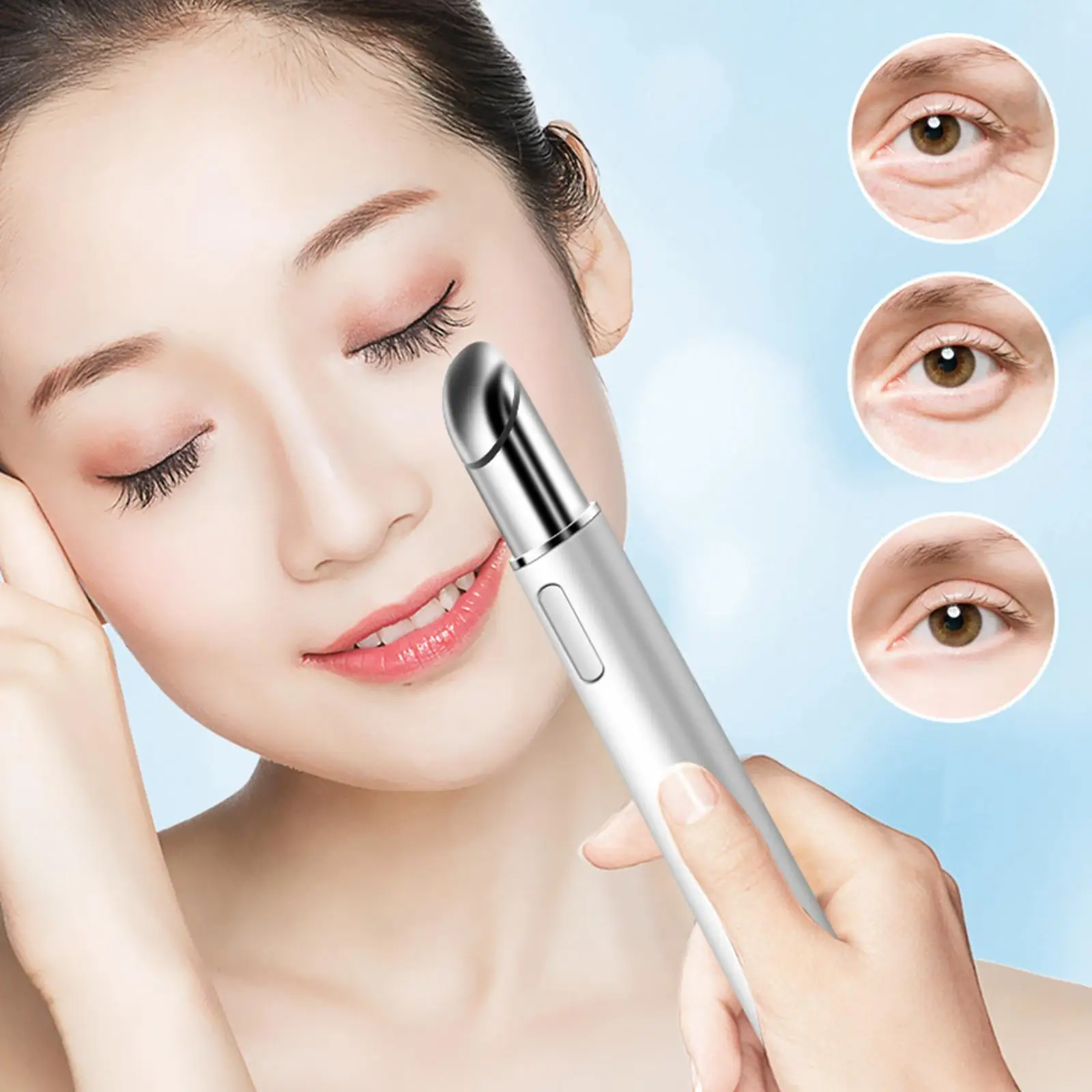 Electric Heated Eye Massager 42°C Red Blue Light Eliminate Dark Circles Massage Pen Promote Essence Absorption Anti Aging |