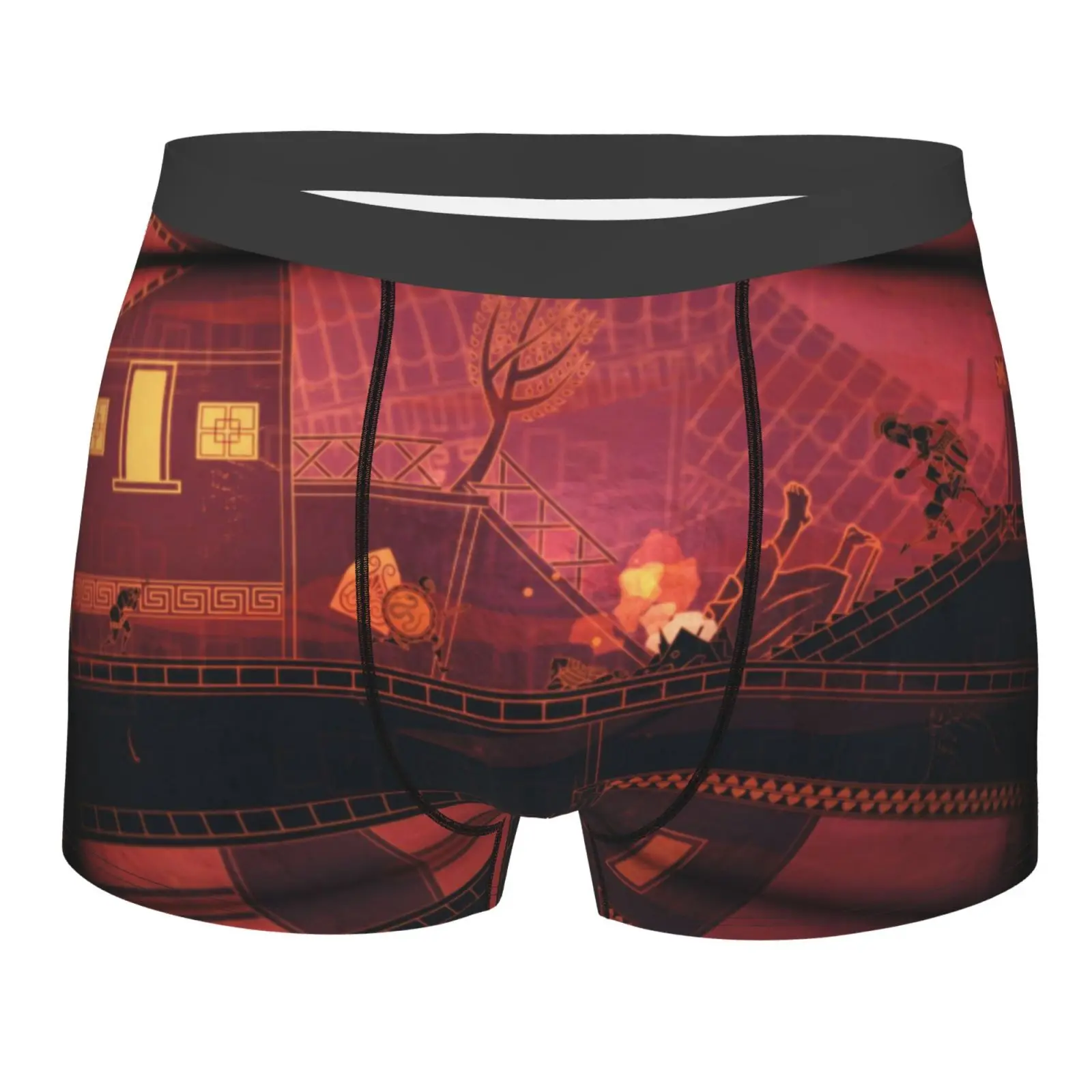 

Red Brown Cartoon Abstract Men Underwear Male Underpants Double Sides Printed Soft Breathable Machine Wash Polyester Boxer