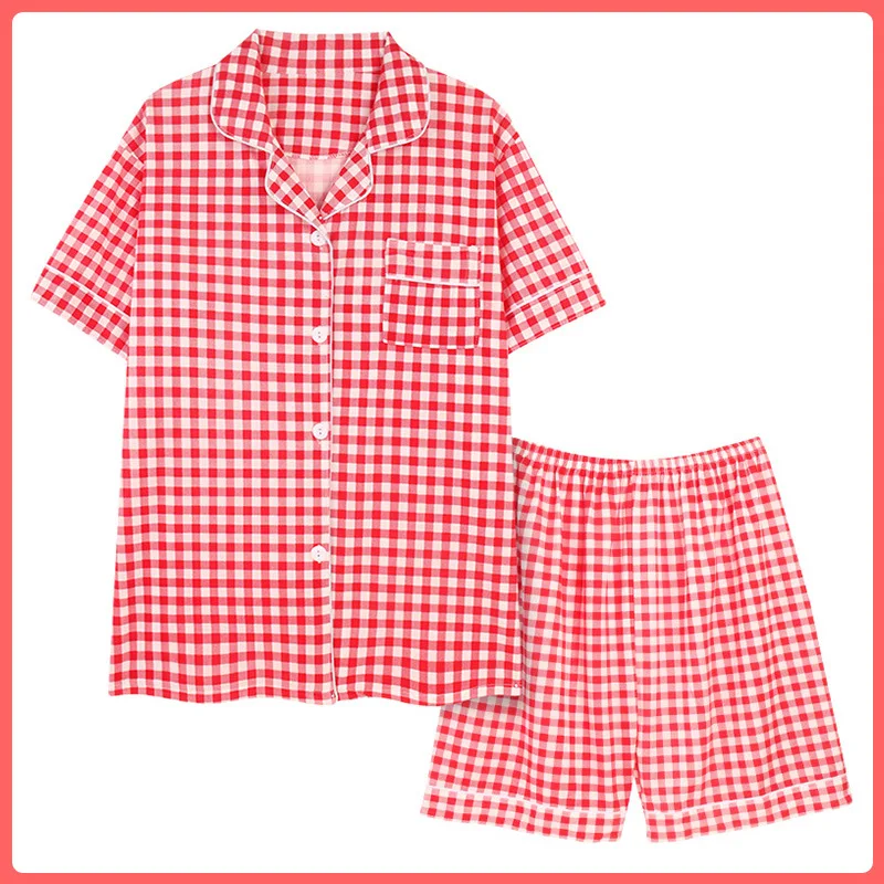 Summer Pajamas Women's Short Sleeved Shorts LAPEL SUIT Home Clothes Student Korean Japanese Ins