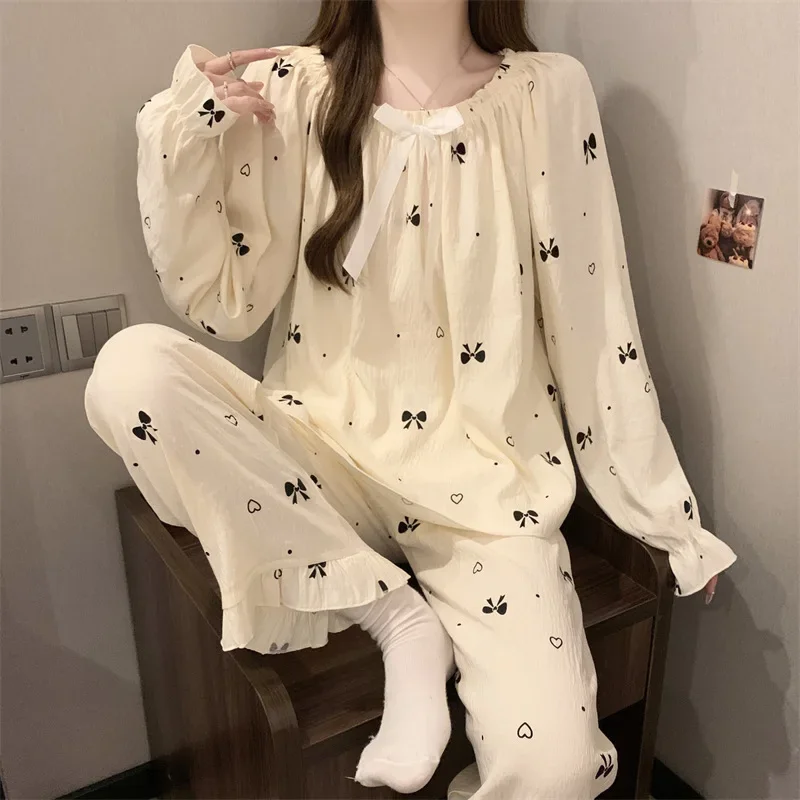 Новая женская одежда для сна Sweet Bow Prince с длинными рукавами тонкий стиль