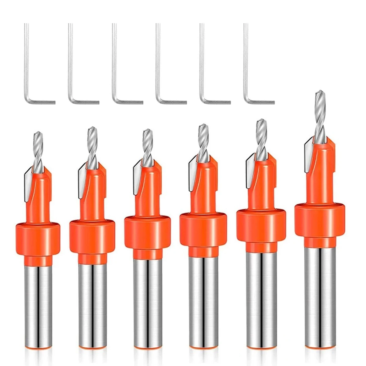 

Набор сверл для зенковки, комплект из 6 насадок 8 мм, для работ по дереву и металлу