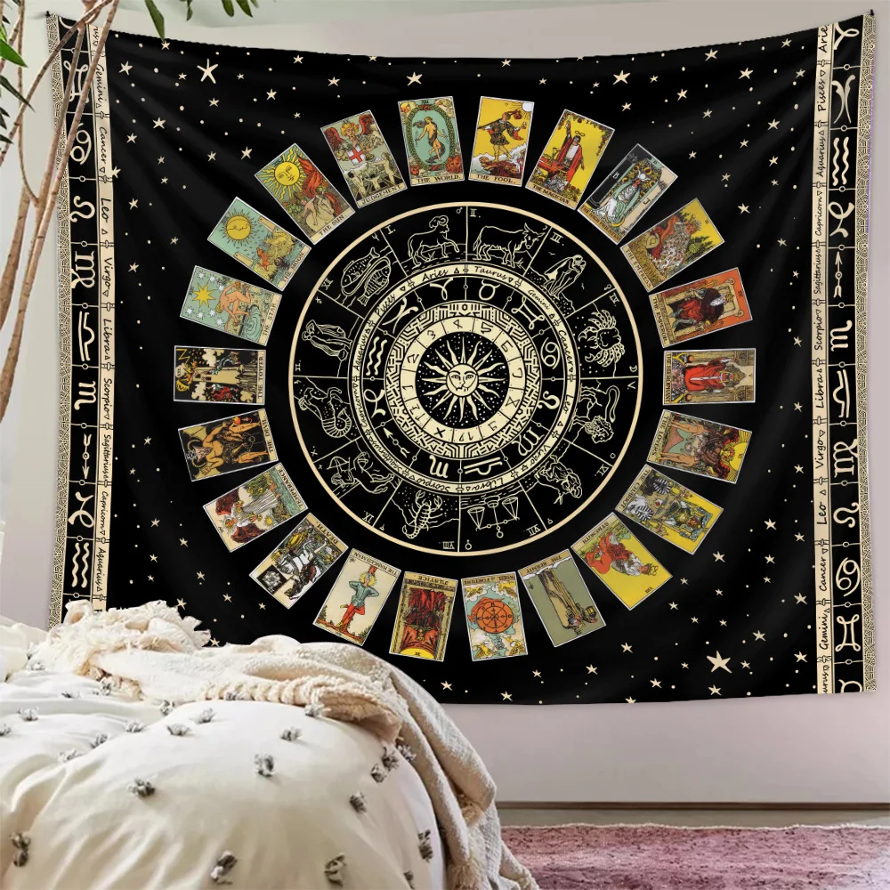 

Гобелен с созвездиями, таро, карточка, настенное висячее колесо зодиака, астрологическая схема, солнце, Таро, Настенный декор, настенная тка...