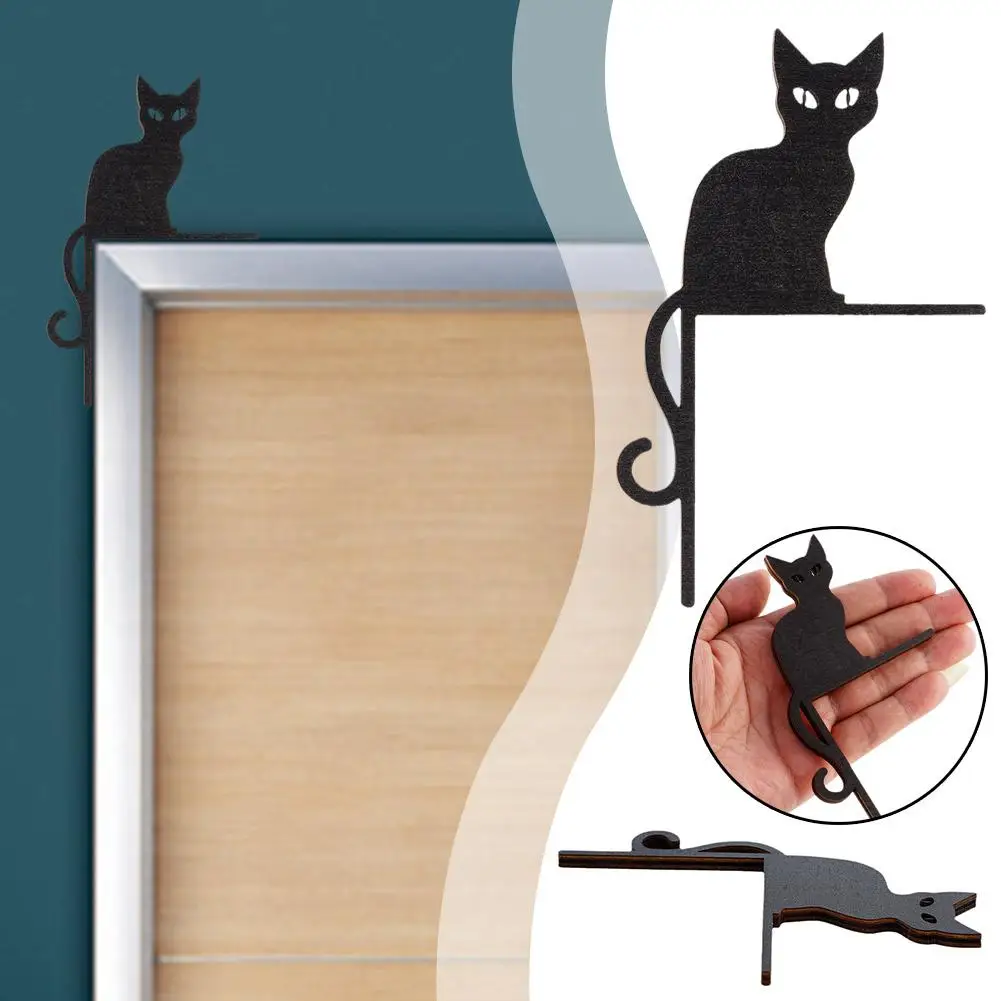 

2023 Halloween Black Cat Decor Sign Wood Halloween Door Fireplace Door Corner Frame Decoration Bookshelf Home Sign F7D9