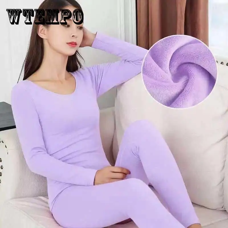 Sexy Thermal Underwear Women Suit Round Neck Tight-fitting Long Johns Body Shaped Slim Intimate Sets Pajamas Warm Autumn Winter