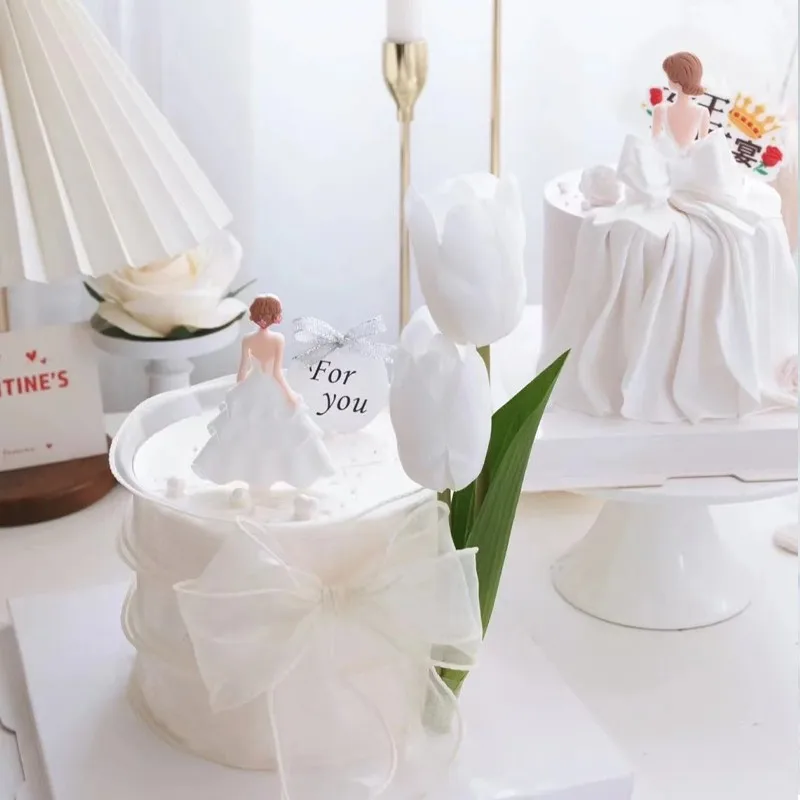 

New Back Bow tie White Gauze Happy Mothers Soft clay Cake Topper Girl Birthday Cake Decoration Party Supplies Cake Decorating