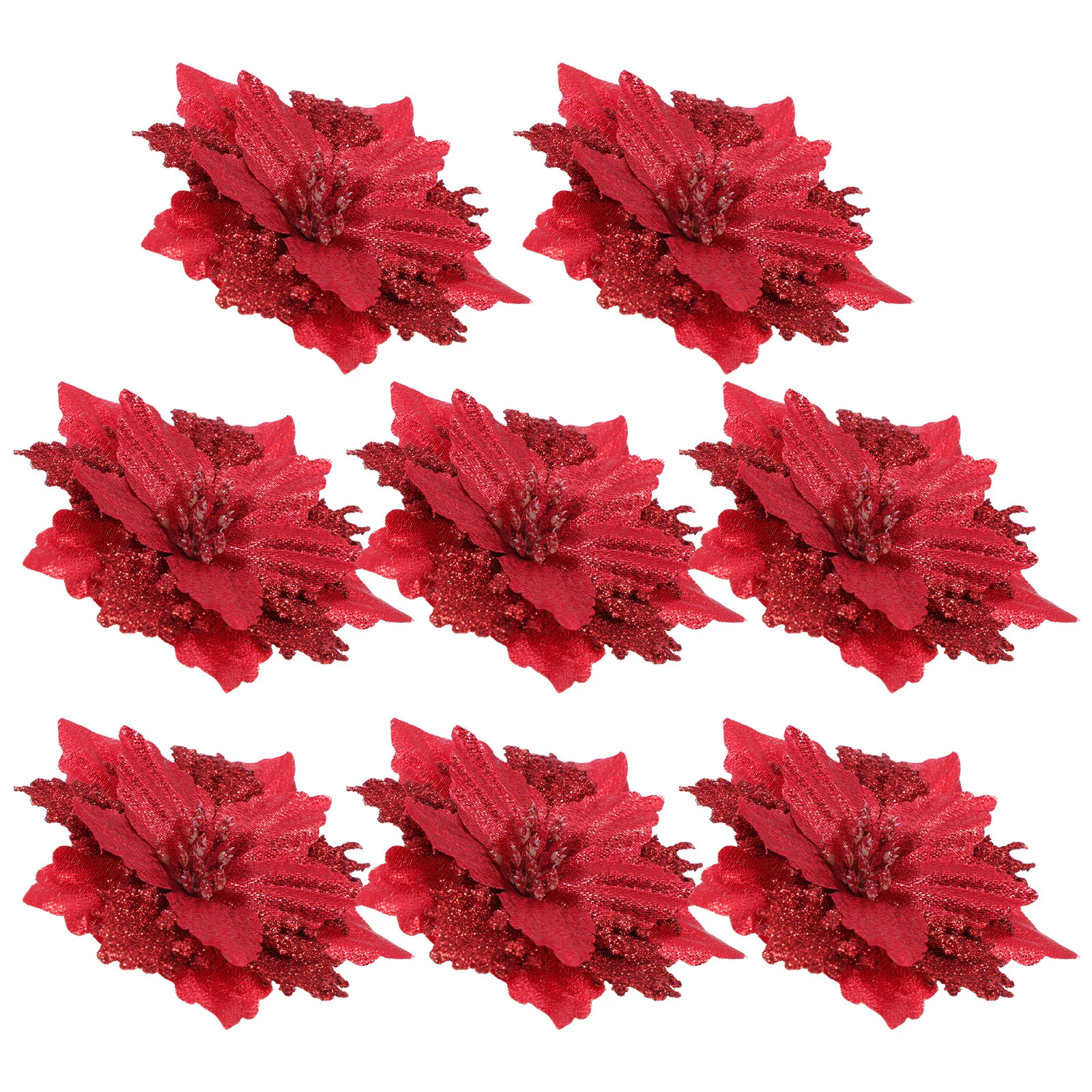 

Christmas Poinsettia Flowers Wreath Flower Artificial Glitter Xmas Ornaments Tree Decoration Decor