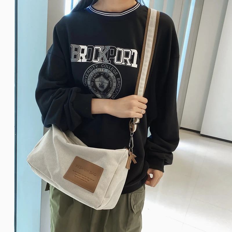 Canvas Bags For Women Trend Handbags Casual Black Shoulder Crossbody Bag Vintage Eco Bag Korean Messenger Bag Y2K Satchel Unisex