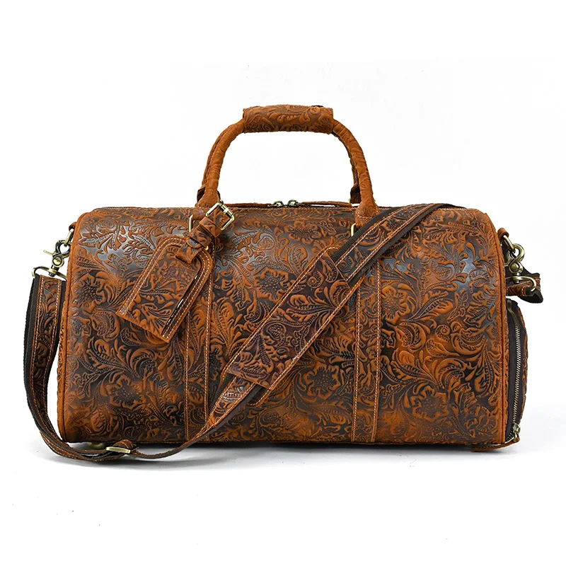 52cm Vintage Genuine Leather Travel bag for Men Crazy Horse Leather Travel Duffle Large Shoulder Bag Cowhide Bag Weekend Bag