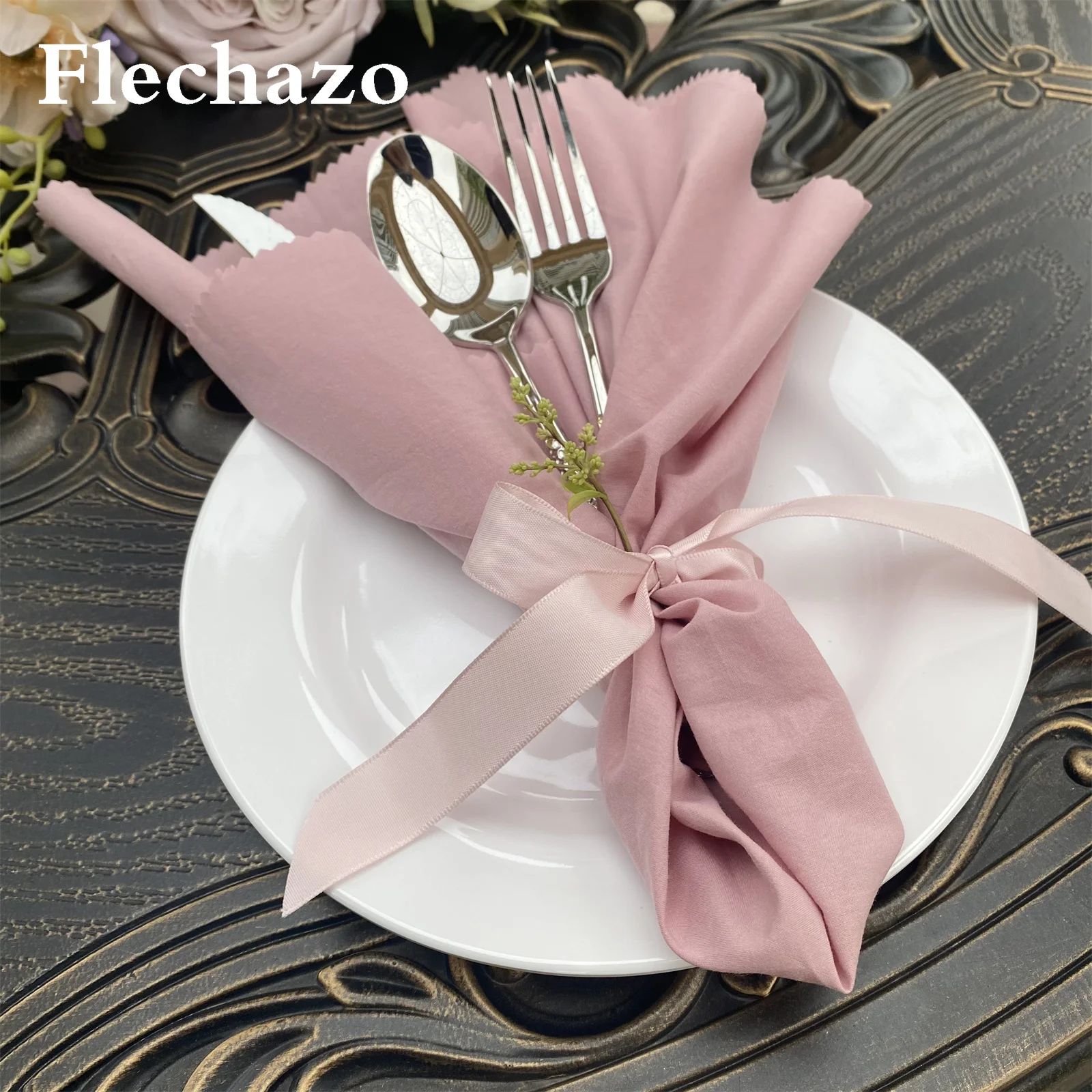 

10pcs Table Napkins 46*46cm Wedding Party Decor Home Cloth Linen Country Dust Pink Cotton Serving Fabric Washable Soft Dinner