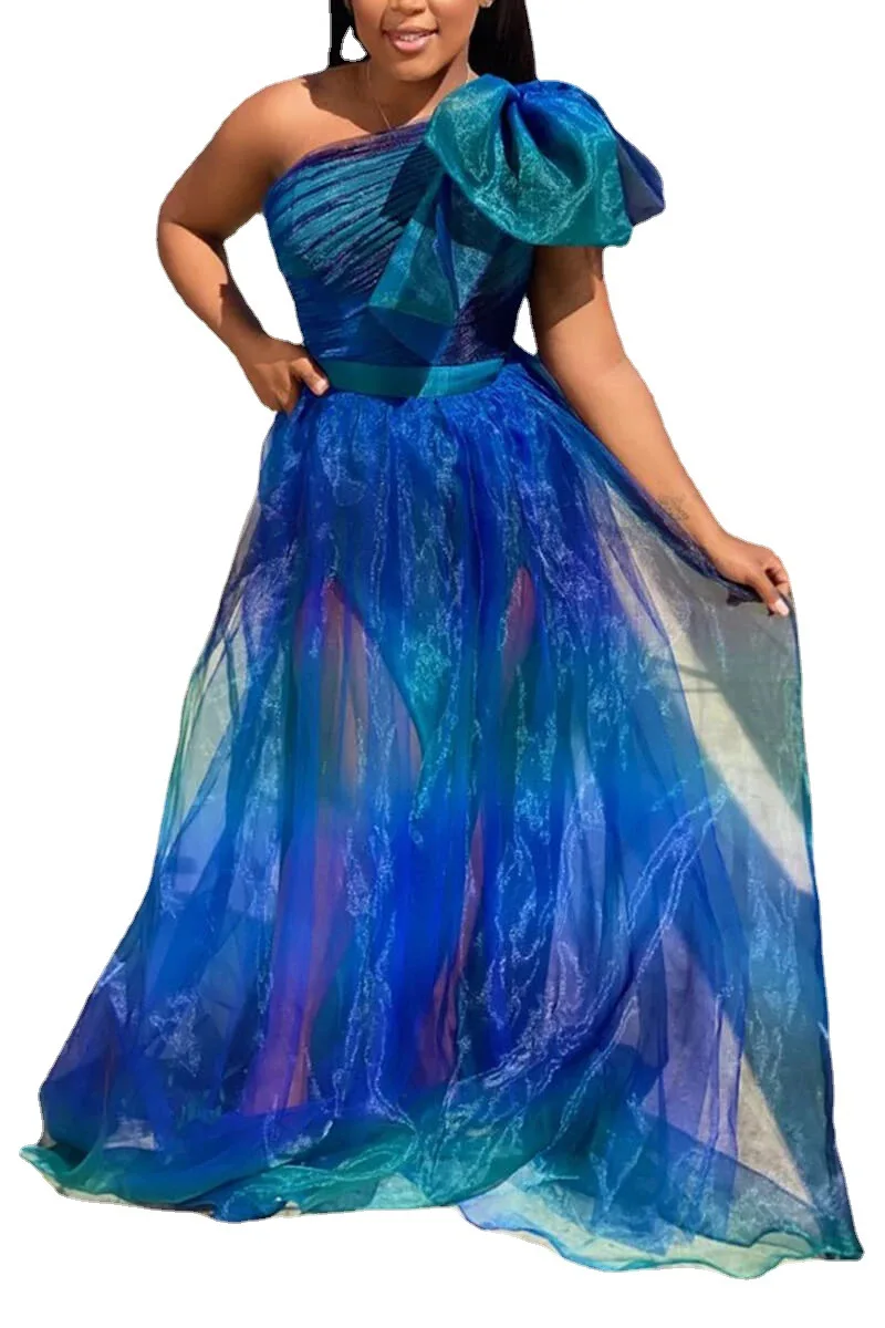 PLEINDI Luxury Evening Dresses One-Shoulder A-LINE Sleeveless Floor-Length Chiffon 2022 New of Ruched Exquisite Prom Women Dress