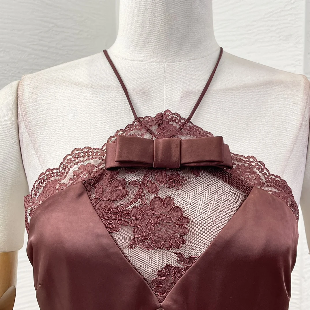 Новая коллекция высокое качество коричневое атласное кружевное лоскутное