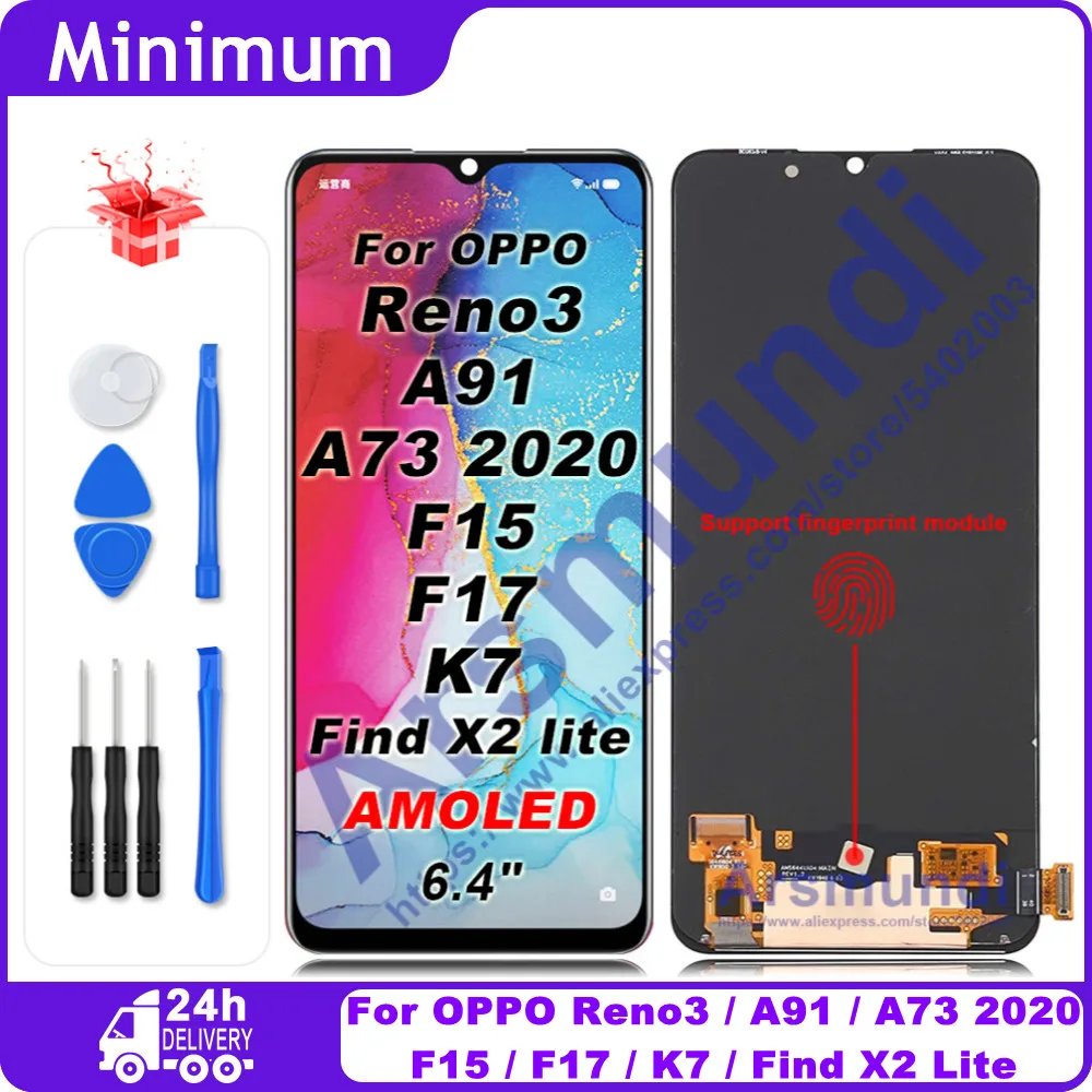 

AMOLED For OPPO A91 / Reno 3 LCD Display Touch Screen Digitizer Assembly For OPPO F15 / F17 / Find X2 Lite / K7 / A73 2020