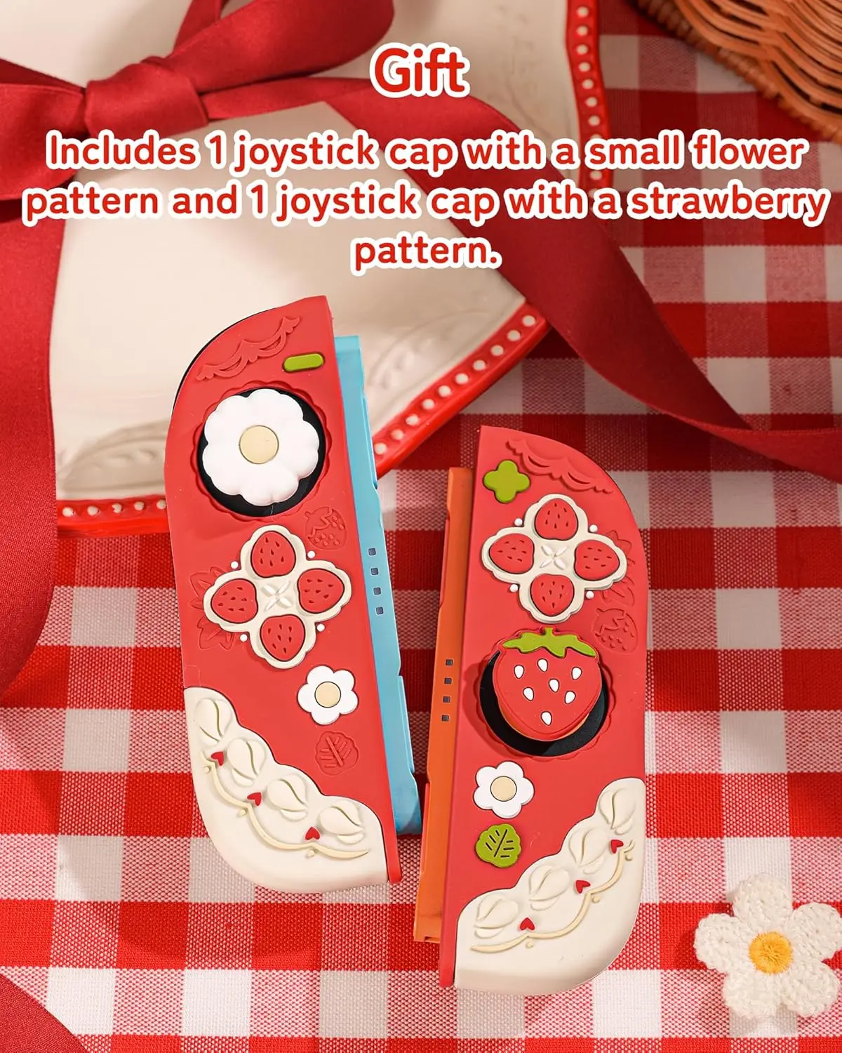 Чехол GeekShare Spring Strawberries, совместимый с Switch 2 (2025), мягкий силиконовый защитный чехол NS2 с 2 накладками для джойстиков (art.: 3920d8eb77fa4) - 3920d8eb77fa4
