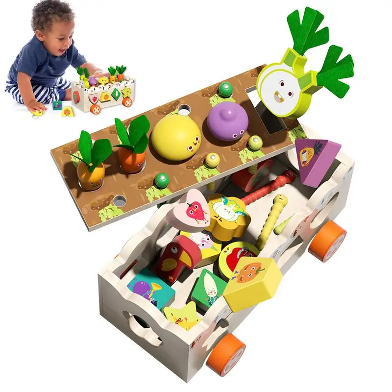 

Деревянные игрушки Монтессори, Развивающие Игрушки для раннего развития, интересная игра с овощами, притягивающая редис, настольная игра с ...