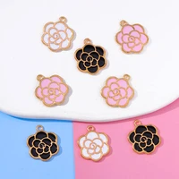 20pcs 1720mm alloy enamel pink flower rose color pendant wholesale diy necklace bracelet earrings jewelry making craft supplies