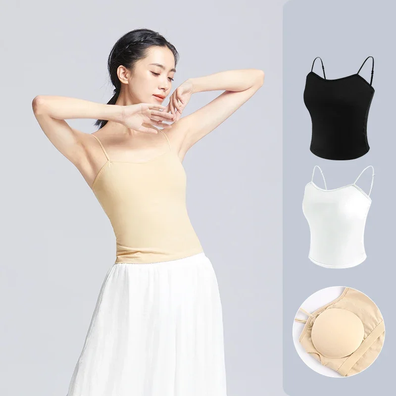 

Женские Балетные топы, классический Танцевальный жилет, майки на бретелях-спагетти, топы на бретелях для балета, топы для танцев, майка для йоги с нагрудными подушечками